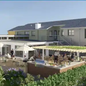 Maison des Landes has white walls and terrace surrounded by greenery